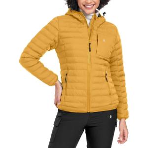 Little Donkey Andy Women’s Warm Waterproof Puffer Jacket Hooded Windproof Winter Coat with Recycled Insulation(Upgraded Yellow)