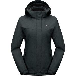 Little Donkey Andy Women’s Waterproof Hiking Skiing Jacket with Removable Hood, Fleece Lined Winter Warm Rain Coat(Black)