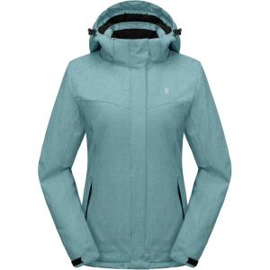 Little Donkey Andy Women’s Waterproof Hiking Skiing Jacket with Removable Hood, Fleece Lined Winter Warm Rain Coat(Blue Heather)