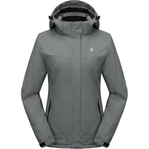 Little Donkey Andy Women’s Waterproof Hiking Skiing Jacket with Removable Hood, Fleece Lined Winter Warm Rain Coat(Frost Gray)