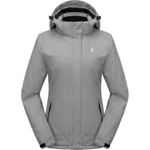 Little Donkey Andy Women’s Waterproof Hiking Skiing Jacket with Removable Hood, Fleece Lined Winter Warm Rain Coat(Light Gray)