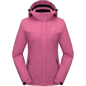 Little Donkey Andy Women’s Waterproof Hiking Skiing Jacket with Removable Hood, Fleece Lined Winter Warm Rain Coat(Rose)