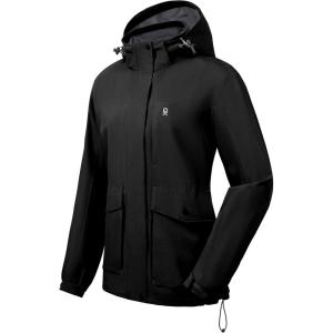 Little Donkey Andy Womens Waterproof Rain jacket with Hood Lightweight Windbreaker Raincoat Shell for Camping Hiking(Black)