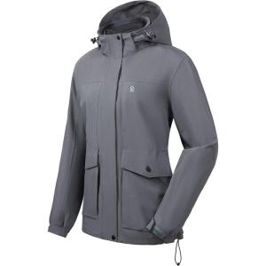Little Donkey Andy Womens Waterproof Rain jacket with Hood Lightweight Windbreaker Raincoat Shell for Camping Hiking(Grey)