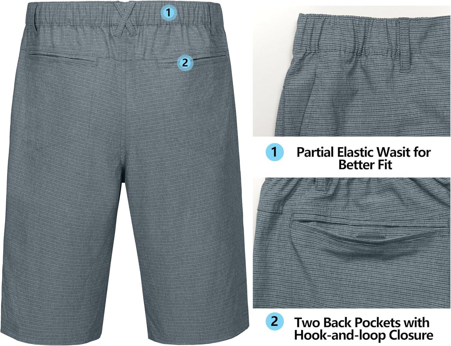 imageLittle Donkey Andy 12 Inch Inseam Golf Shorts for Men Bermuda Quick Dry Elastic Waist Shorts for Hiking Travel CasualA3 Blue