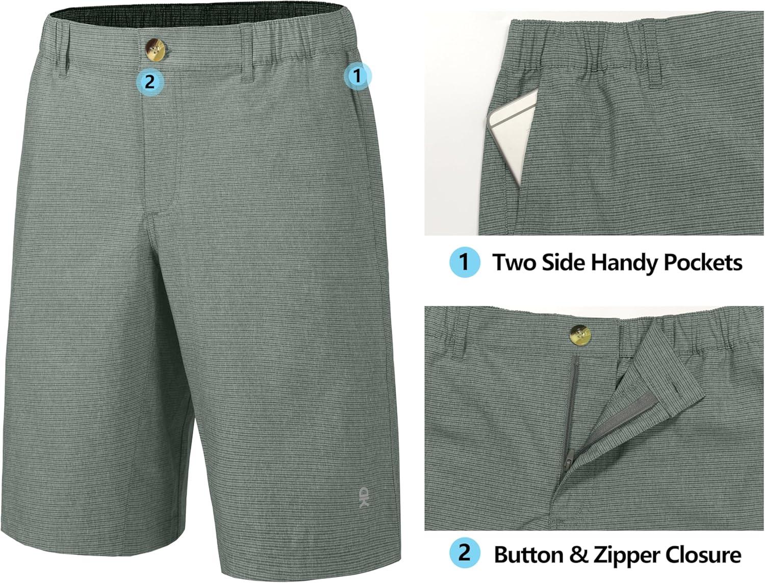 imageLittle Donkey Andy 12 Inch Inseam Golf Shorts for Men Bermuda Quick Dry Elastic Waist Shorts for Hiking Travel CasualA4 Green