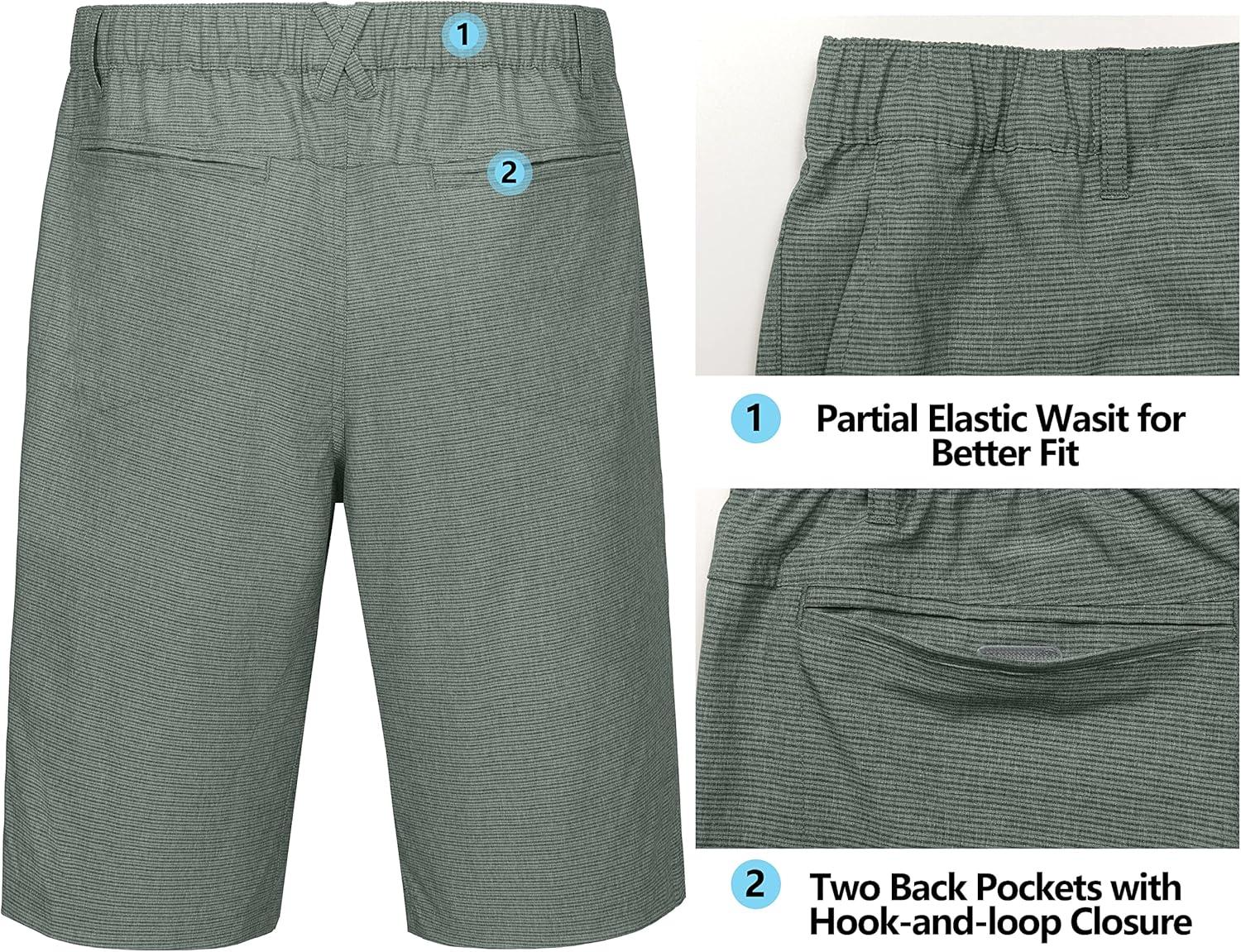 imageLittle Donkey Andy 12 Inch Inseam Golf Shorts for Men Bermuda Quick Dry Elastic Waist Shorts for Hiking Travel CasualA4 Green
