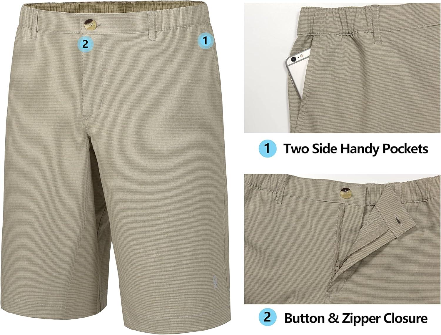 imageLittle Donkey Andy 12 Inch Inseam Golf Shorts for Men Bermuda Quick Dry Elastic Waist Shorts for Hiking Travel CasualA5 Khaki