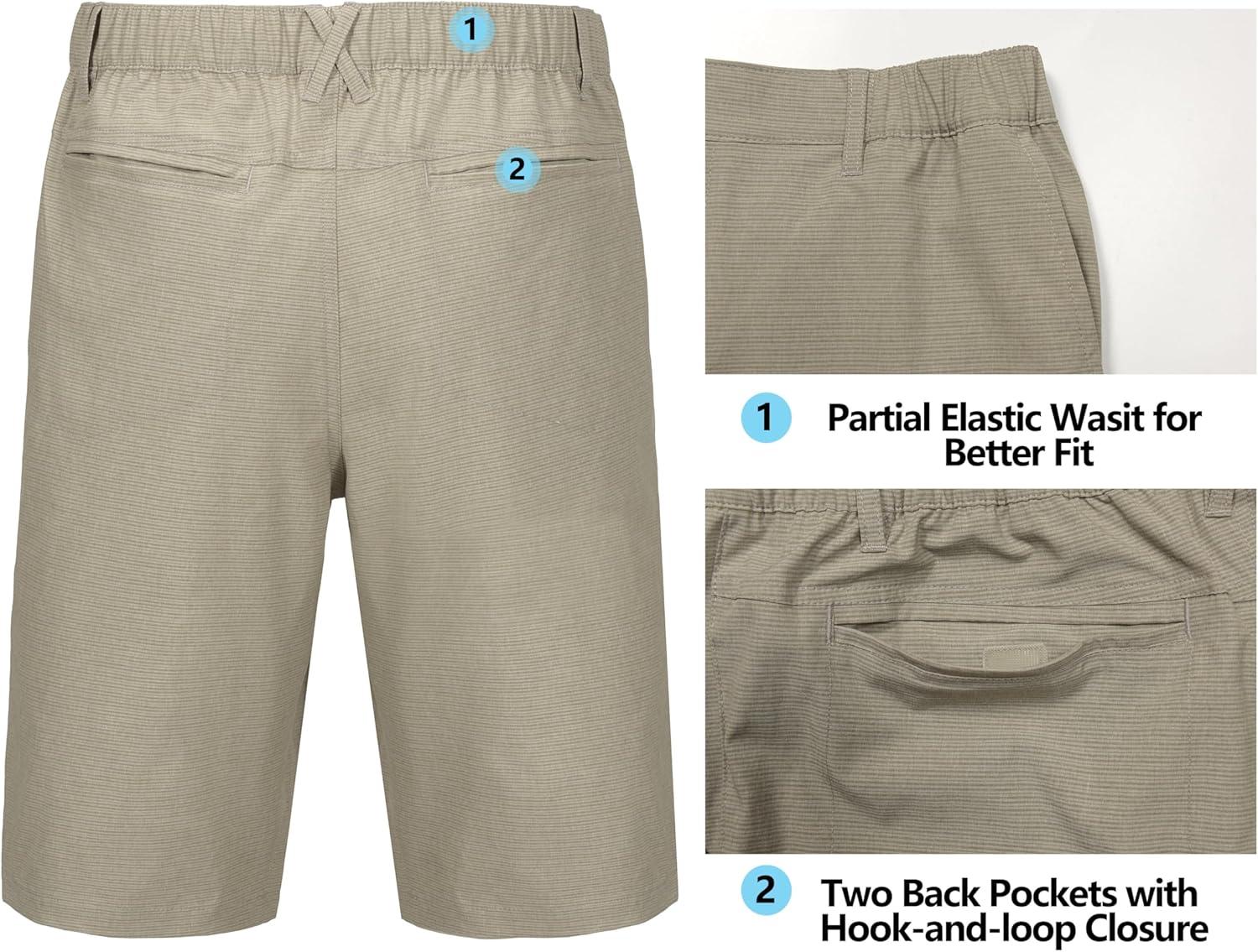 imageLittle Donkey Andy 12 Inch Inseam Golf Shorts for Men Bermuda Quick Dry Elastic Waist Shorts for Hiking Travel CasualA5 Khaki