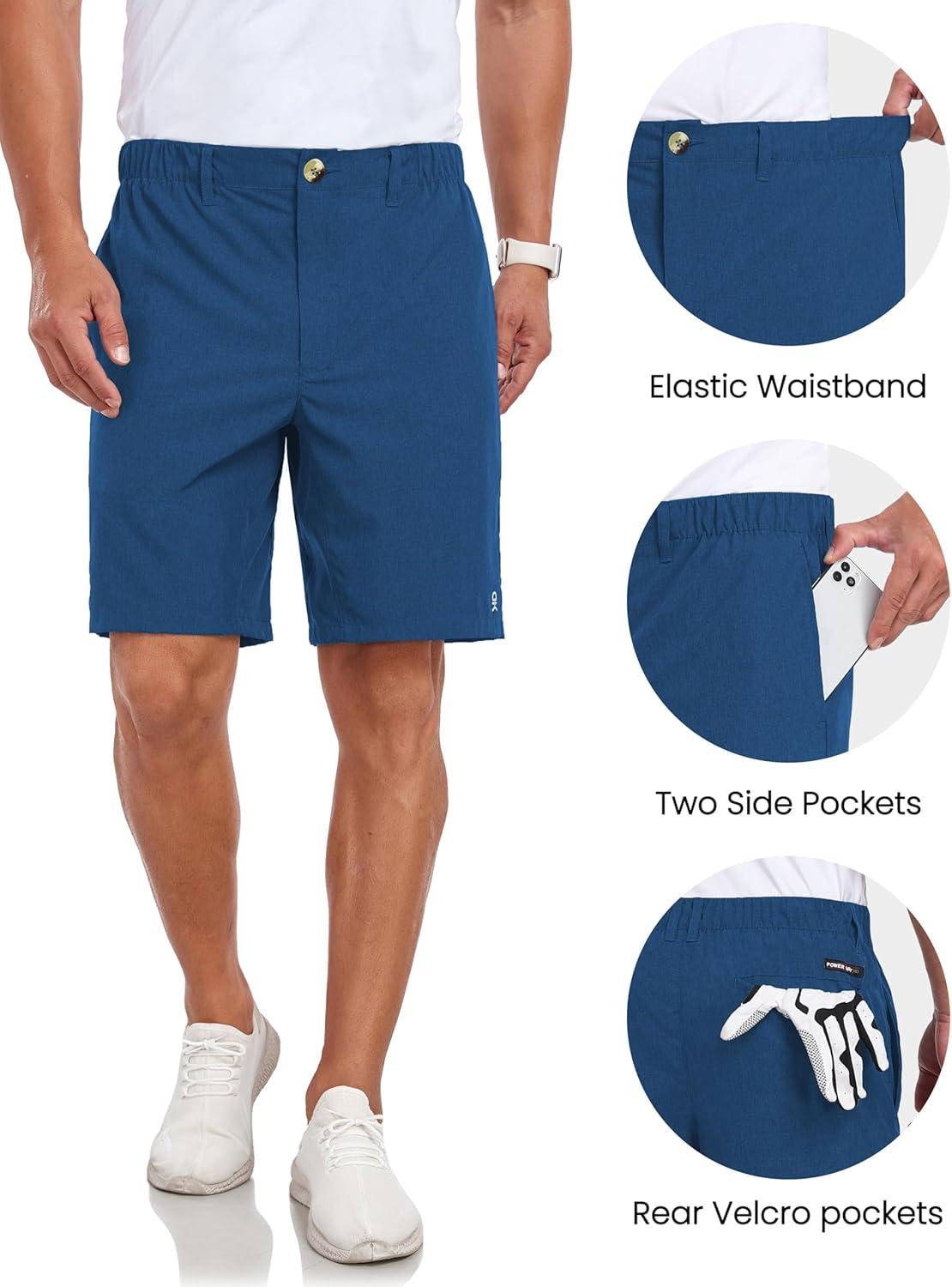 imageLittle Donkey Andy Mens Bermuda 9 Inch Lightweight Quick Dry Stretch Shorts Golf Hiking TravelBlue Heather