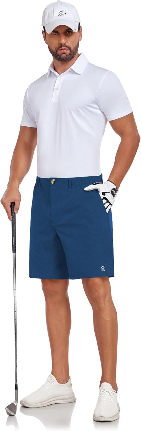 imageLittle Donkey Andy Mens Bermuda 9 Inch Lightweight Quick Dry Stretch Shorts Golf Hiking TravelBlue Heather