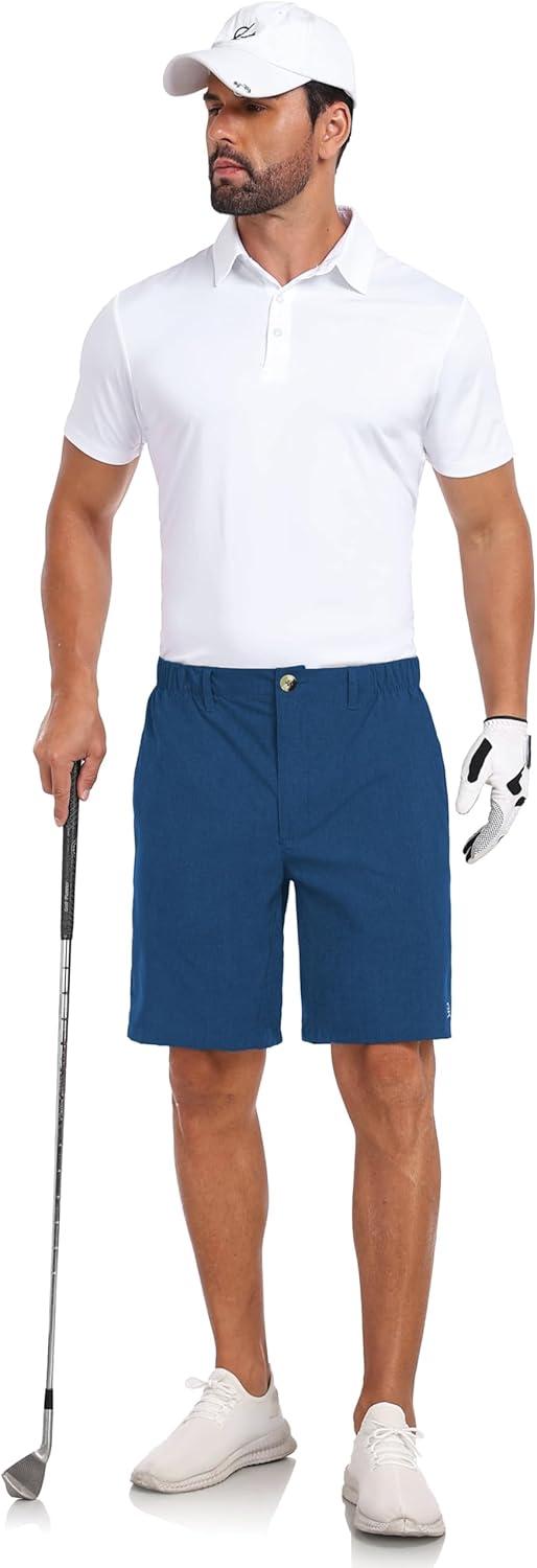 imageLittle Donkey Andy Mens Bermuda 9 Inch Lightweight Quick Dry Stretch Shorts Golf Hiking TravelBlue Heather