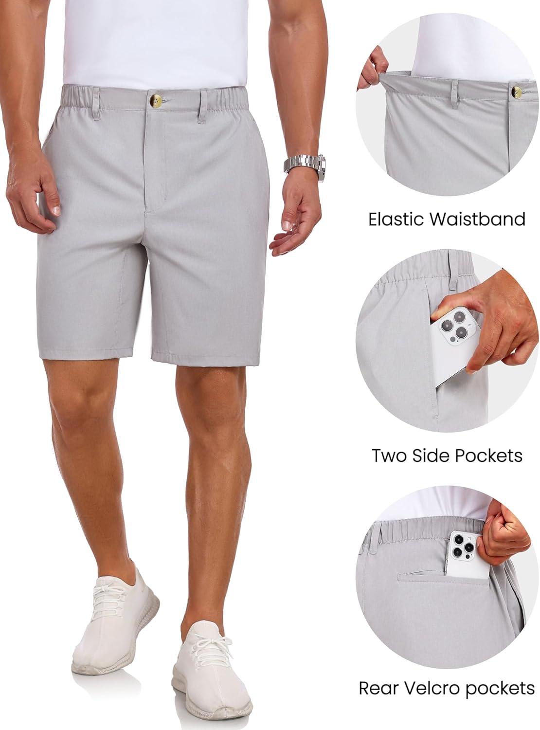 imageLittle Donkey Andy Mens Bermuda 9 Inch Lightweight Quick Dry Stretch Shorts Golf Hiking TravelLight Gray Heather