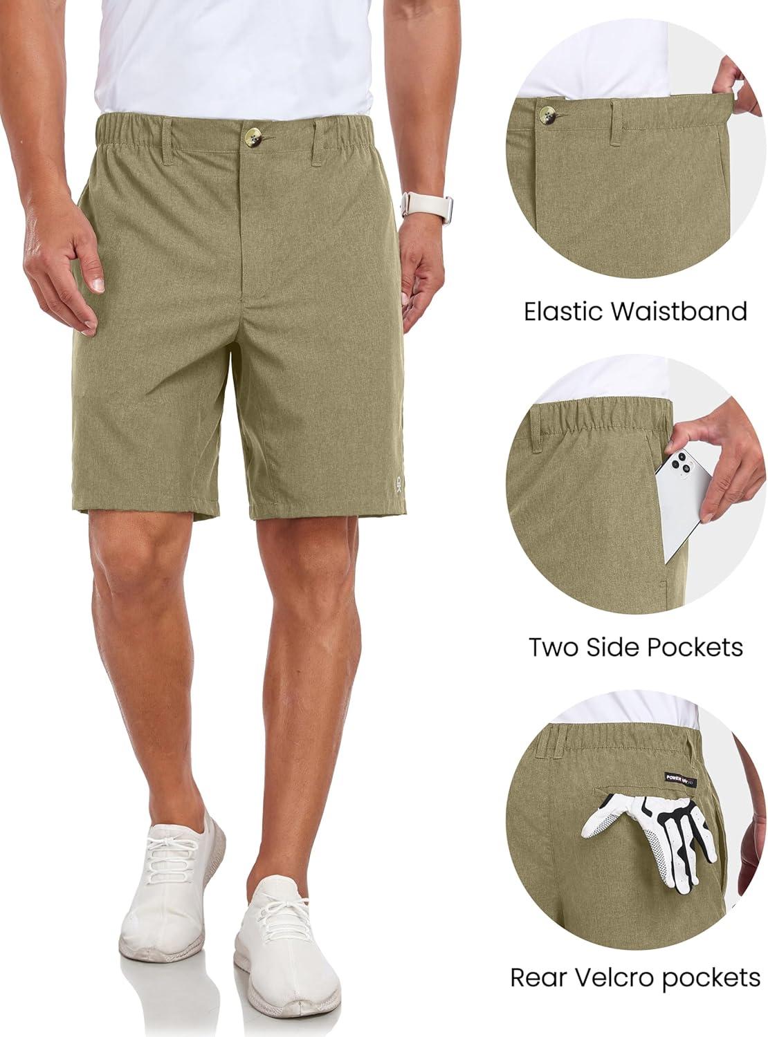 imageLittle Donkey Andy Mens Bermuda 9 Inch Lightweight Quick Dry Stretch Shorts Golf Hiking TravelOliver Green Heather