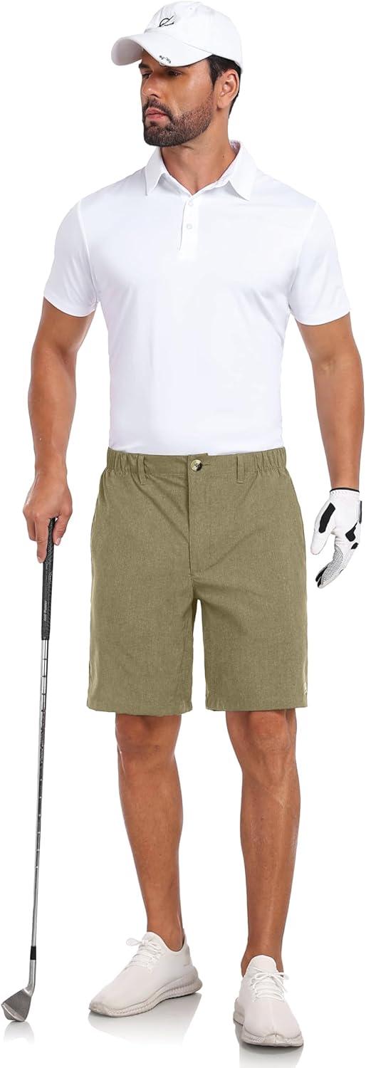 imageLittle Donkey Andy Mens Bermuda 9 Inch Lightweight Quick Dry Stretch Shorts Golf Hiking TravelOliver Green Heather