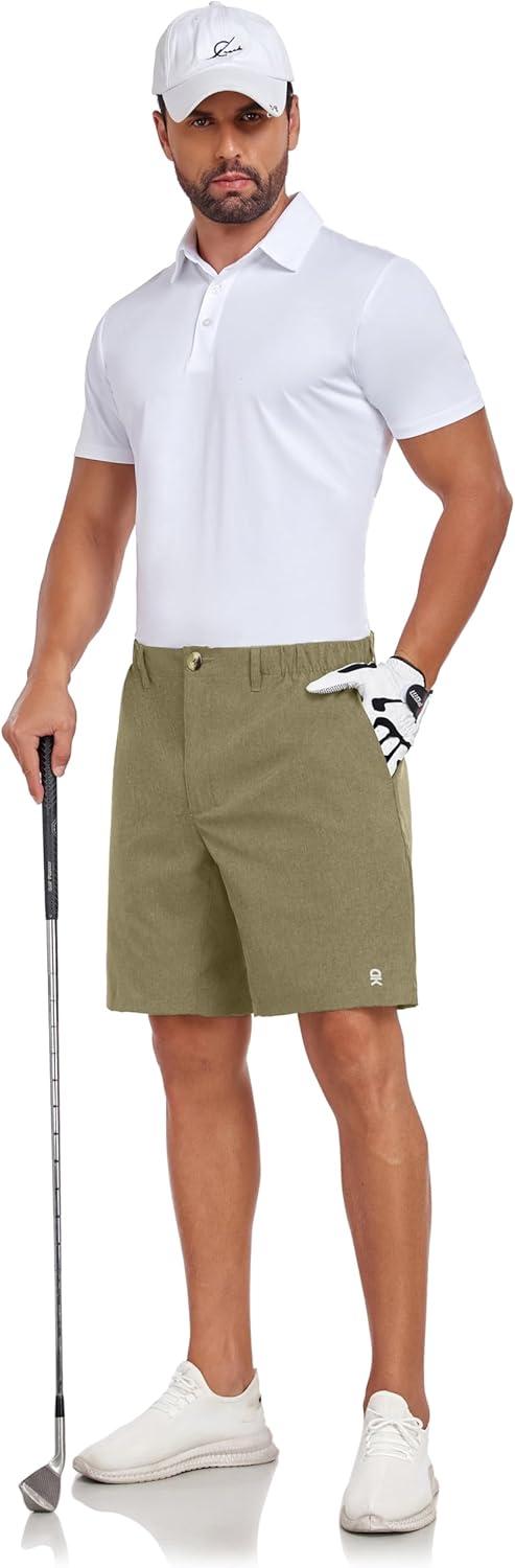 imageLittle Donkey Andy Mens Bermuda 9 Inch Lightweight Quick Dry Stretch Shorts Golf Hiking TravelOliver Green Heather
