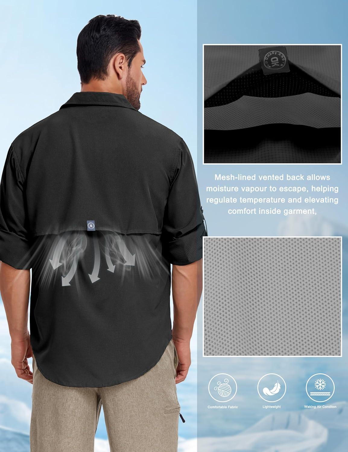 imageLittle Donkey Andy Mens Breathable Long Sleeve Fishing Hiking Shirts UPF 50 Quick DryBlack