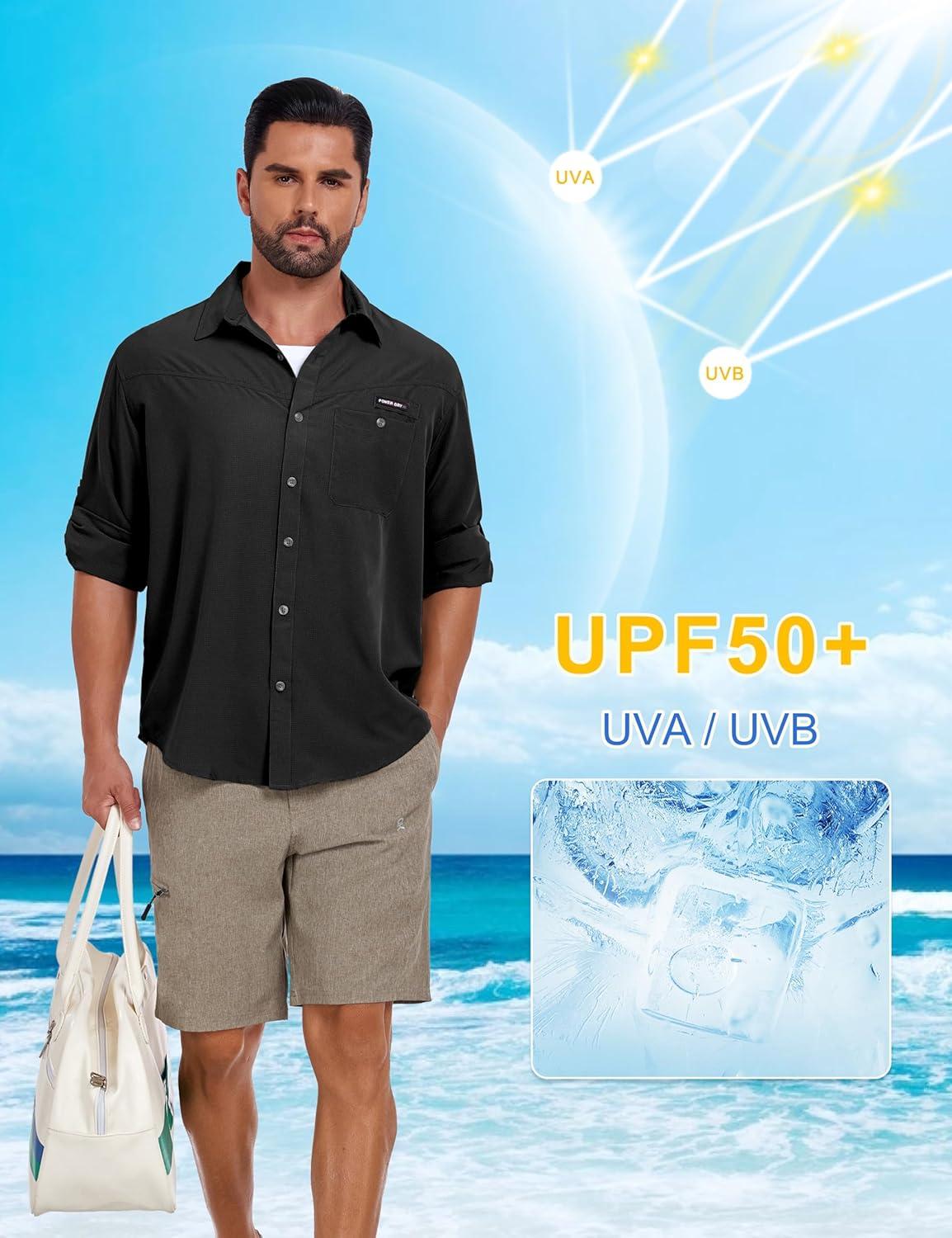 imageLittle Donkey Andy Mens Breathable Long Sleeve Fishing Hiking Shirts UPF 50 Quick DryBlack