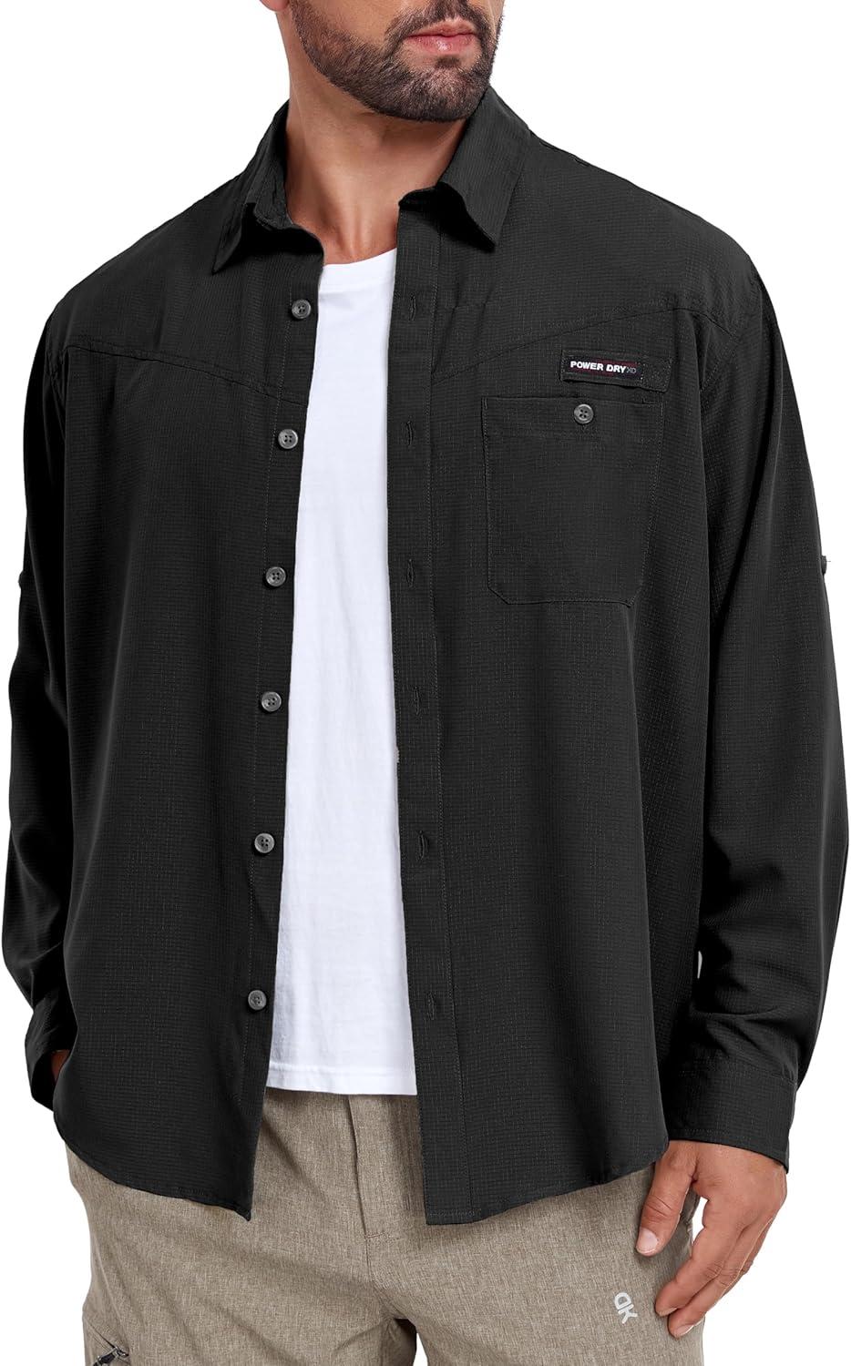 imageLittle Donkey Andy Mens Breathable Long Sleeve Fishing Hiking Shirts UPF 50 Quick DryBlack