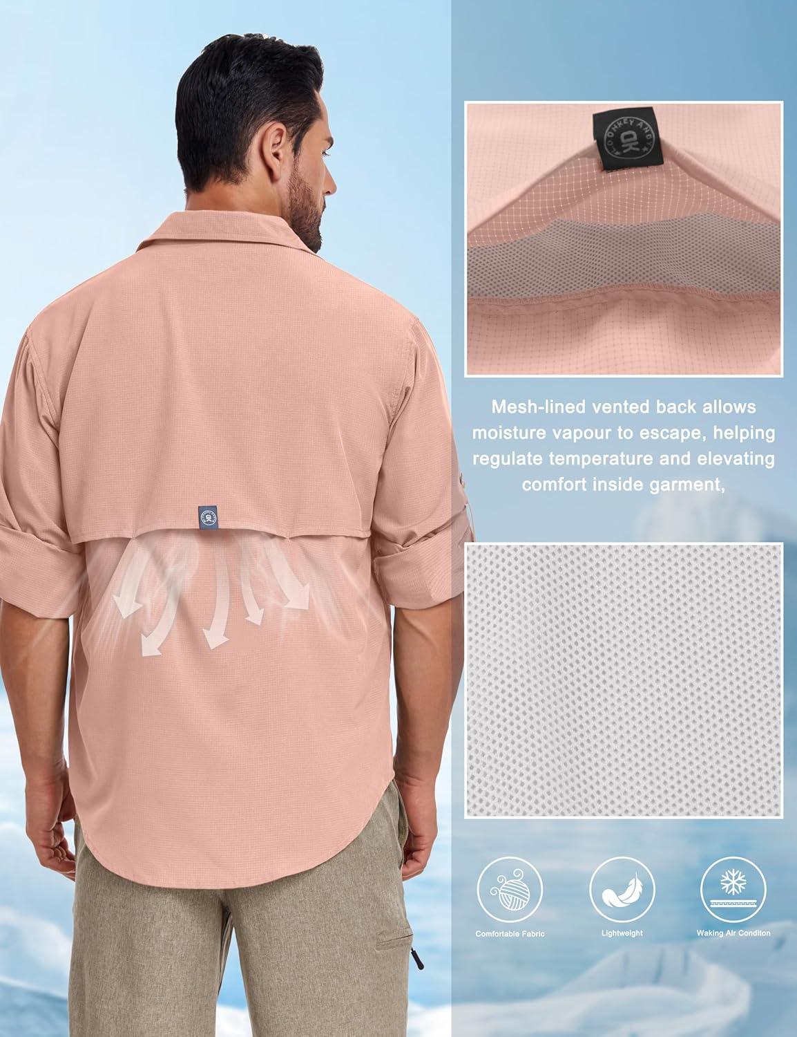 imageLittle Donkey Andy Mens Breathable Long Sleeve Fishing Hiking Shirts UPF 50 Quick DryCoral Almond