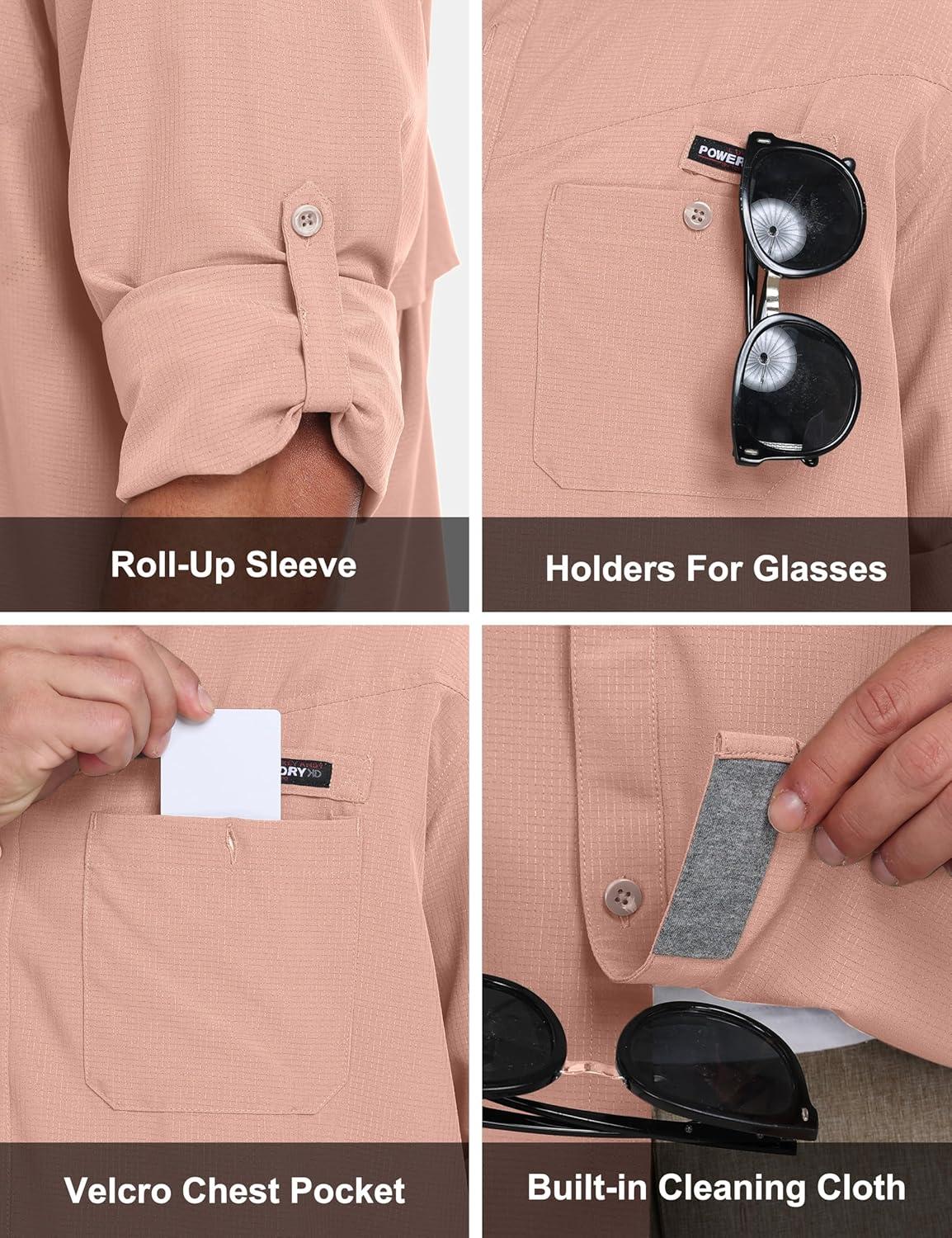 imageLittle Donkey Andy Mens Breathable Long Sleeve Fishing Hiking Shirts UPF 50 Quick DryCoral Almond