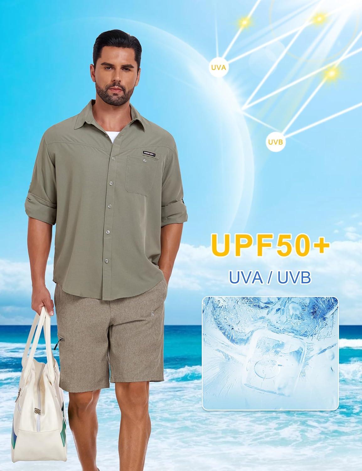 imageLittle Donkey Andy Mens Breathable Long Sleeve Fishing Hiking Shirts UPF 50 Quick DryLoden Green