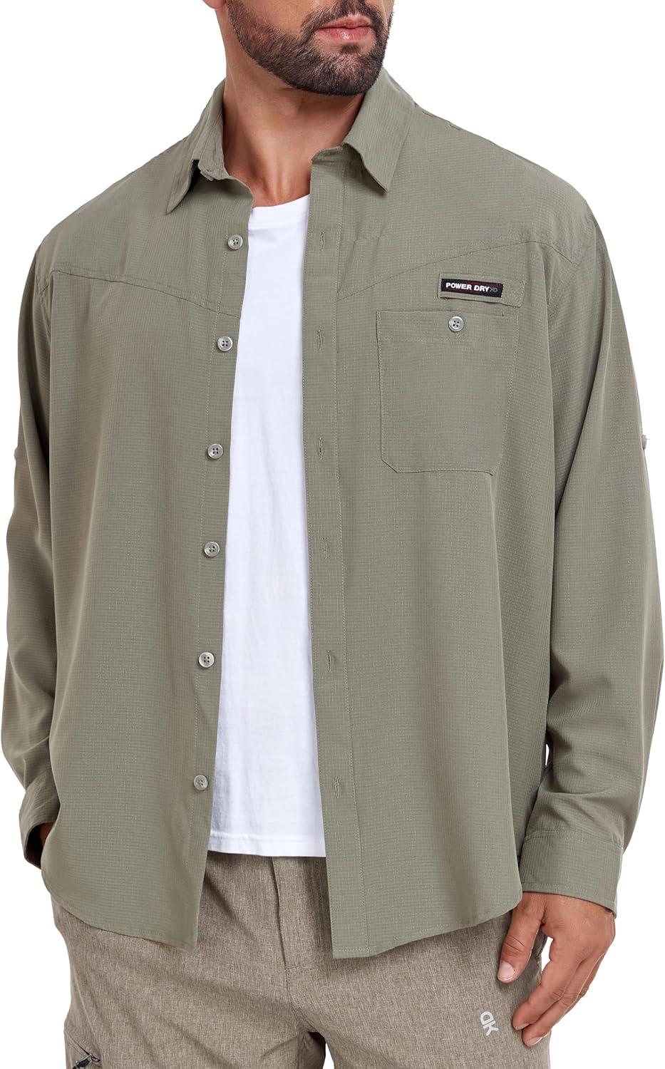 imageLittle Donkey Andy Mens Breathable Long Sleeve Fishing Hiking Shirts UPF 50 Quick DryLoden Green
