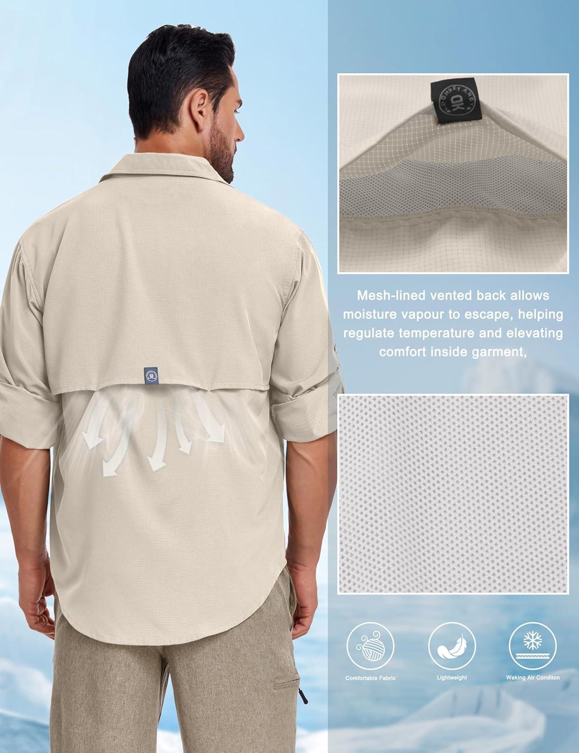 imageLittle Donkey Andy Mens Breathable Long Sleeve Fishing Hiking Shirts UPF 50 Quick DryWood Ash