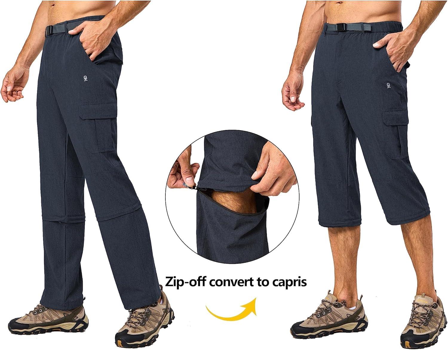imageLittle Donkey Andy Mens Convertible Hiking Pants with Belt Lightweight ZipOff Quick Dry Tactical Cargo PantsBlack