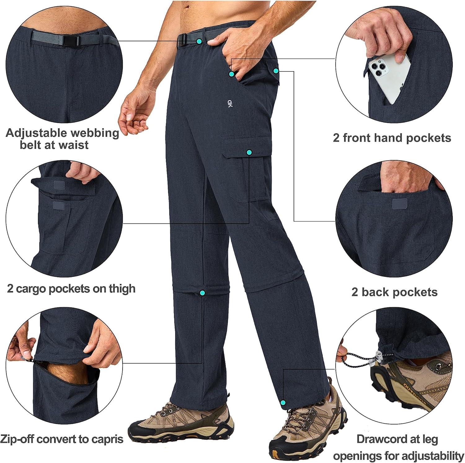 imageLittle Donkey Andy Mens Convertible Hiking Pants with Belt Lightweight ZipOff Quick Dry Tactical Cargo PantsBlack