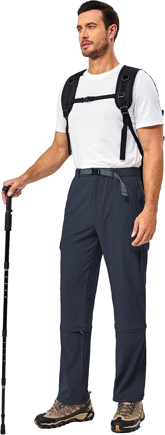 imageLittle Donkey Andy Mens Convertible Hiking Pants with Belt Lightweight ZipOff Quick Dry Tactical Cargo PantsBlack