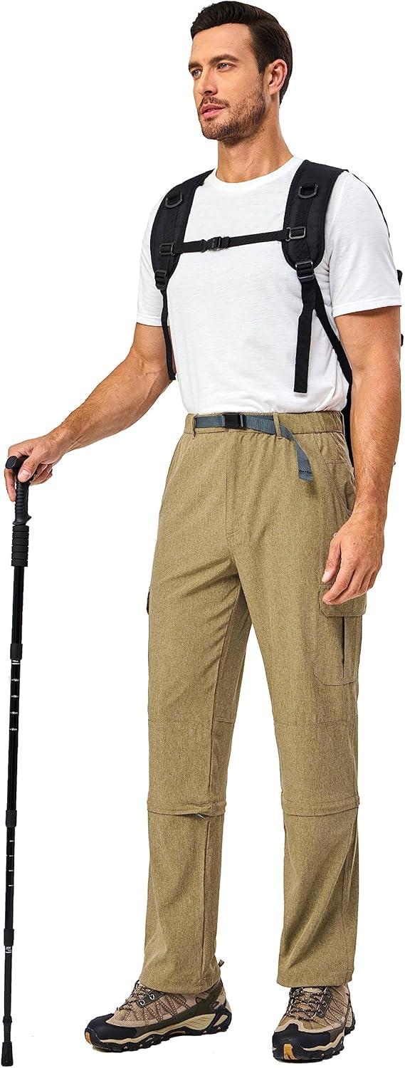 imageLittle Donkey Andy Mens Convertible Hiking Pants with Belt Lightweight ZipOff Quick Dry Tactical Cargo PantsKhaki