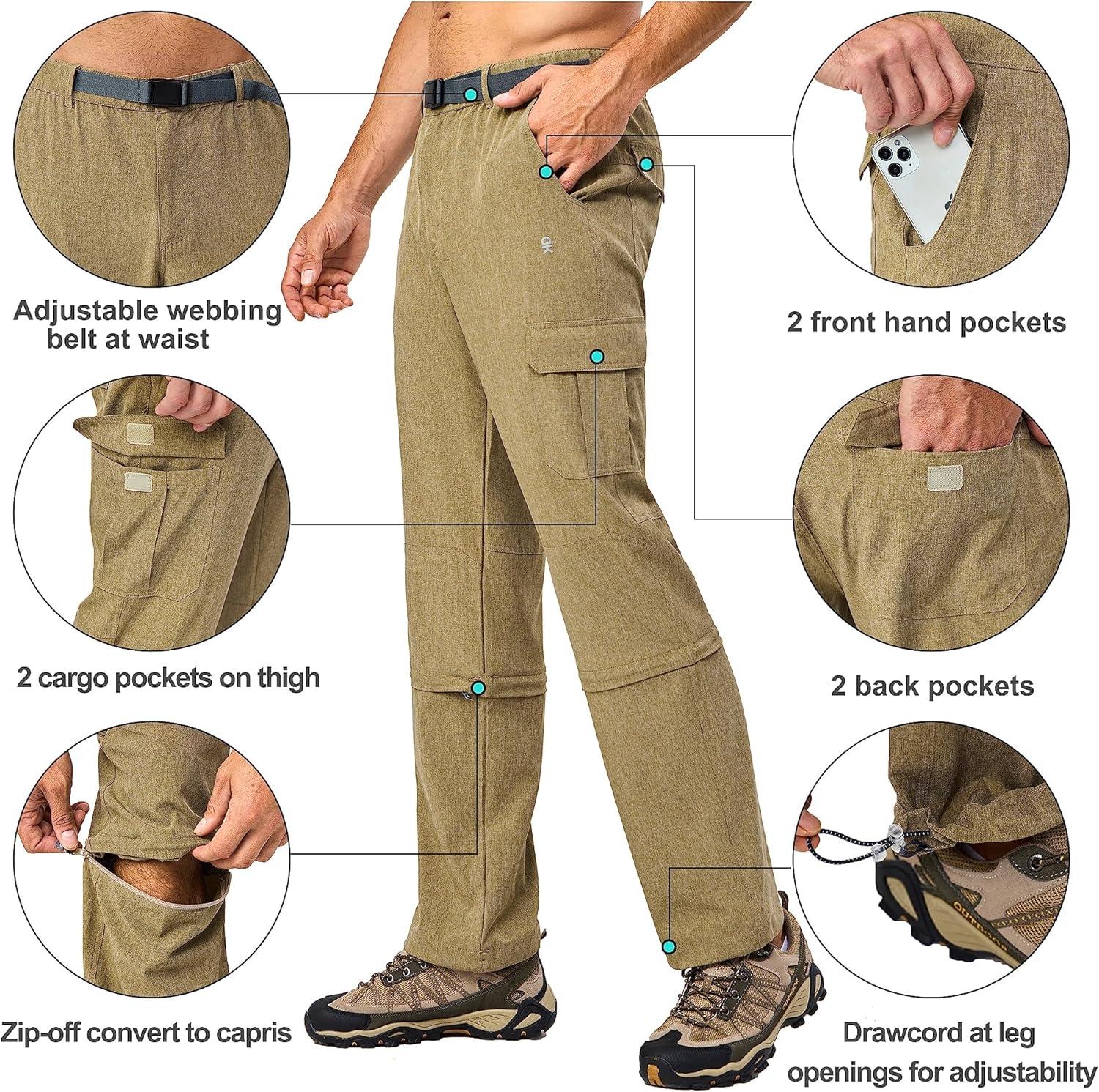 imageLittle Donkey Andy Mens Convertible Hiking Pants with Belt Lightweight ZipOff Quick Dry Tactical Cargo PantsKhaki