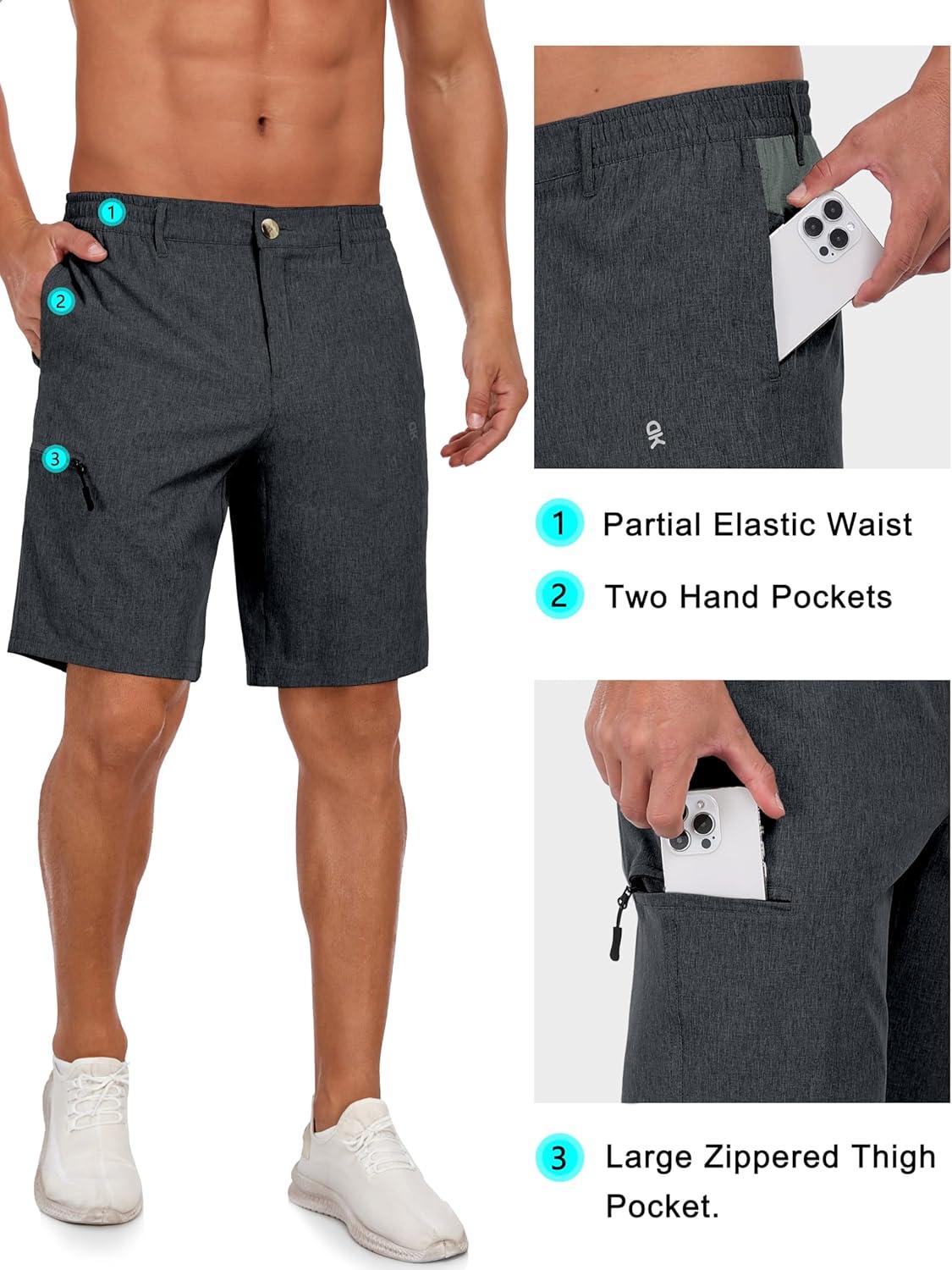 imageLittle Donkey Andy Mens Golf Shorts Quick Dry Lightweight Breathable Casual Short with Elastic Waist 3 Pockets for HikingBlack Heather