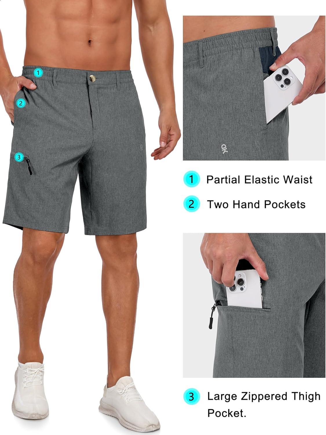 imageLittle Donkey Andy Mens Golf Shorts Quick Dry Lightweight Breathable Casual Short with Elastic Waist 3 Pockets for HikingGray Heather