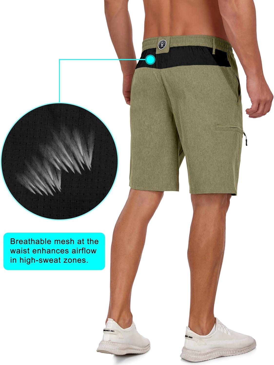imageLittle Donkey Andy Mens Golf Shorts Quick Dry Lightweight Breathable Casual Short with Elastic Waist 3 Pockets for HikingGreen Olive Heather
