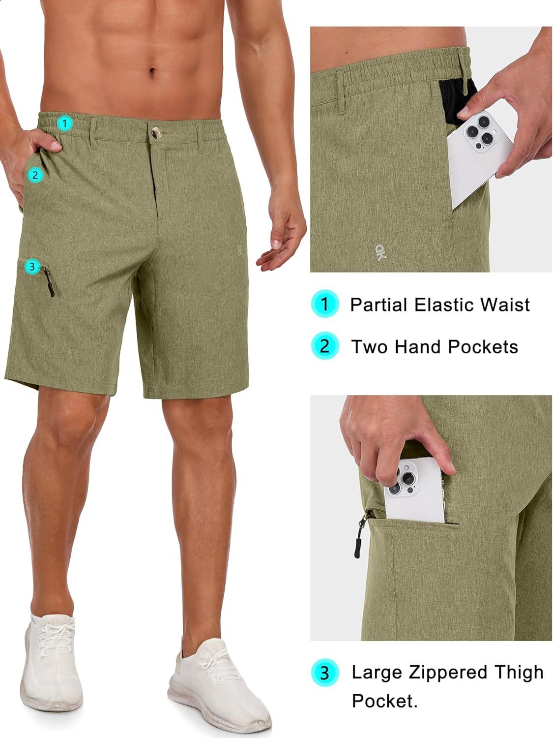 imageLittle Donkey Andy Mens Golf Shorts Quick Dry Lightweight Breathable Casual Short with Elastic Waist 3 Pockets for HikingGreen Olive Heather