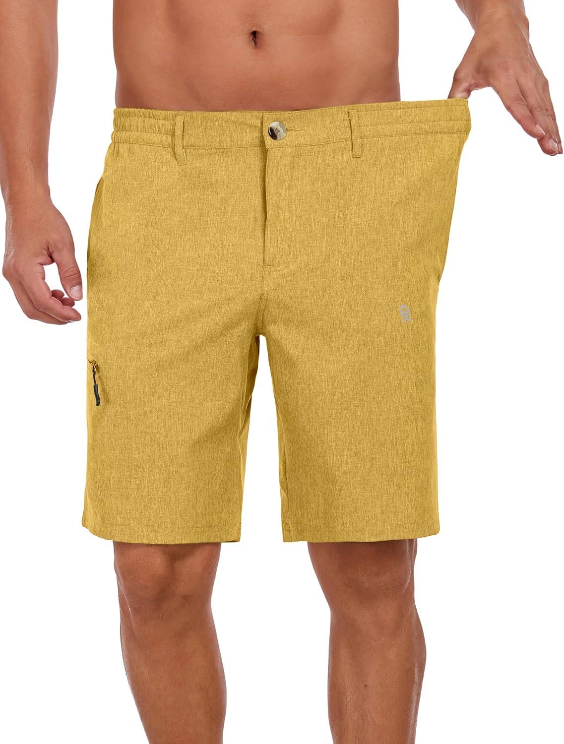 imageLittle Donkey Andy Mens Golf Shorts Quick Dry Lightweight Breathable Casual Short with Elastic Waist 3 Pockets for HikingYellow Heather