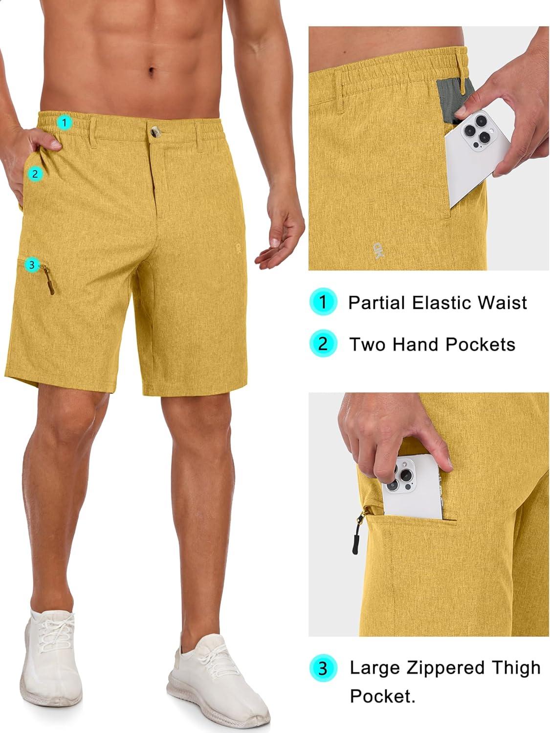 imageLittle Donkey Andy Mens Golf Shorts Quick Dry Lightweight Breathable Casual Short with Elastic Waist 3 Pockets for HikingYellow Heather