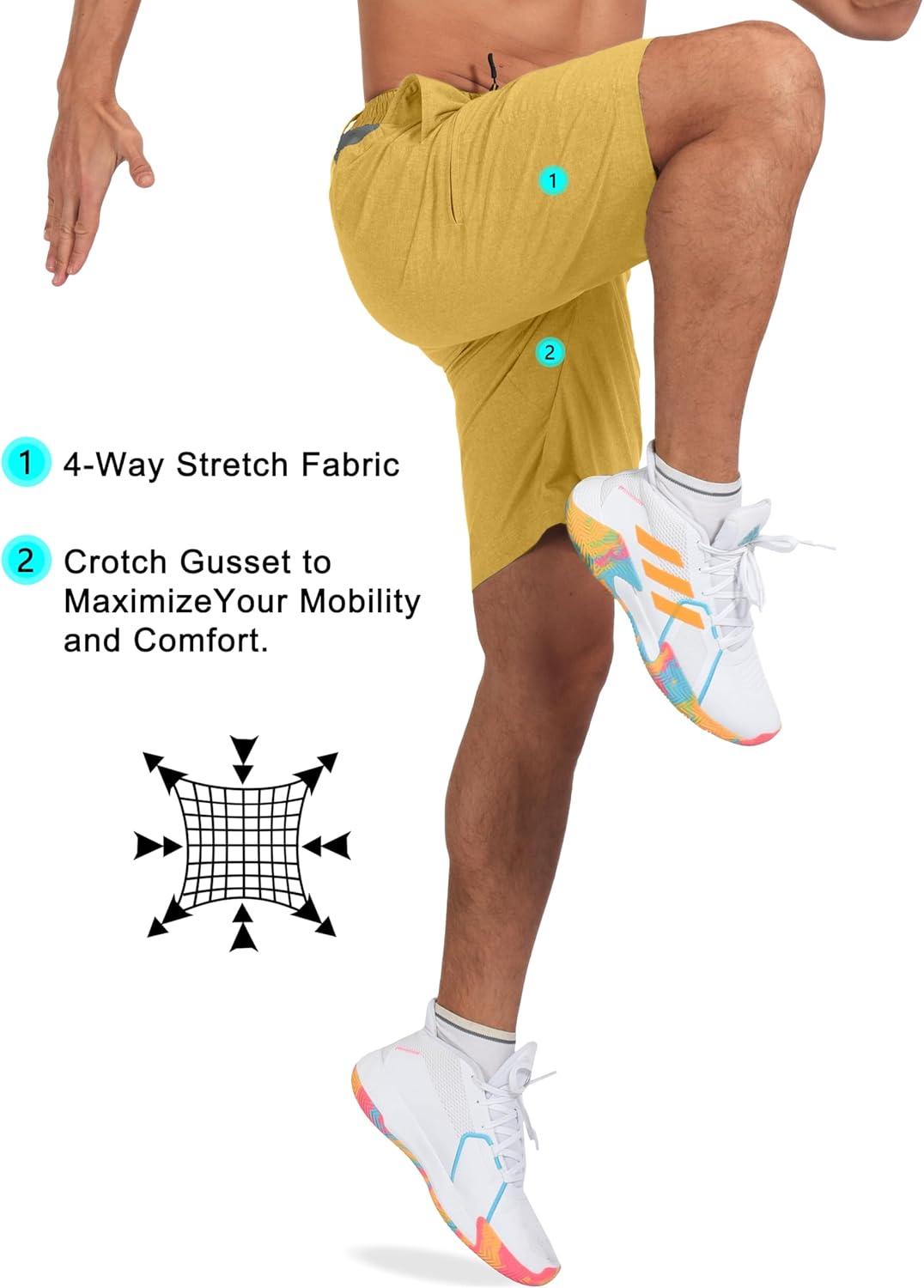 imageLittle Donkey Andy Mens Golf Shorts Quick Dry Lightweight Breathable Casual Short with Elastic Waist 3 Pockets for HikingYellow Heather