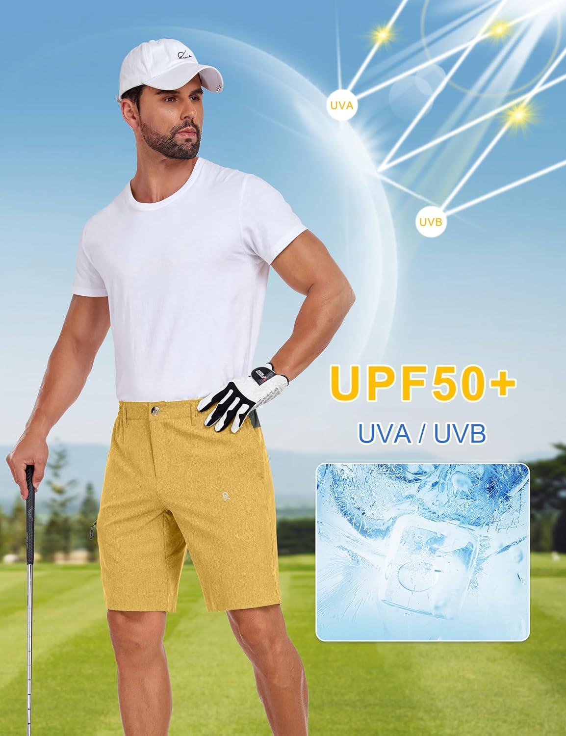 imageLittle Donkey Andy Mens Golf Shorts Quick Dry Lightweight Breathable Casual Short with Elastic Waist 3 Pockets for HikingYellow Heather