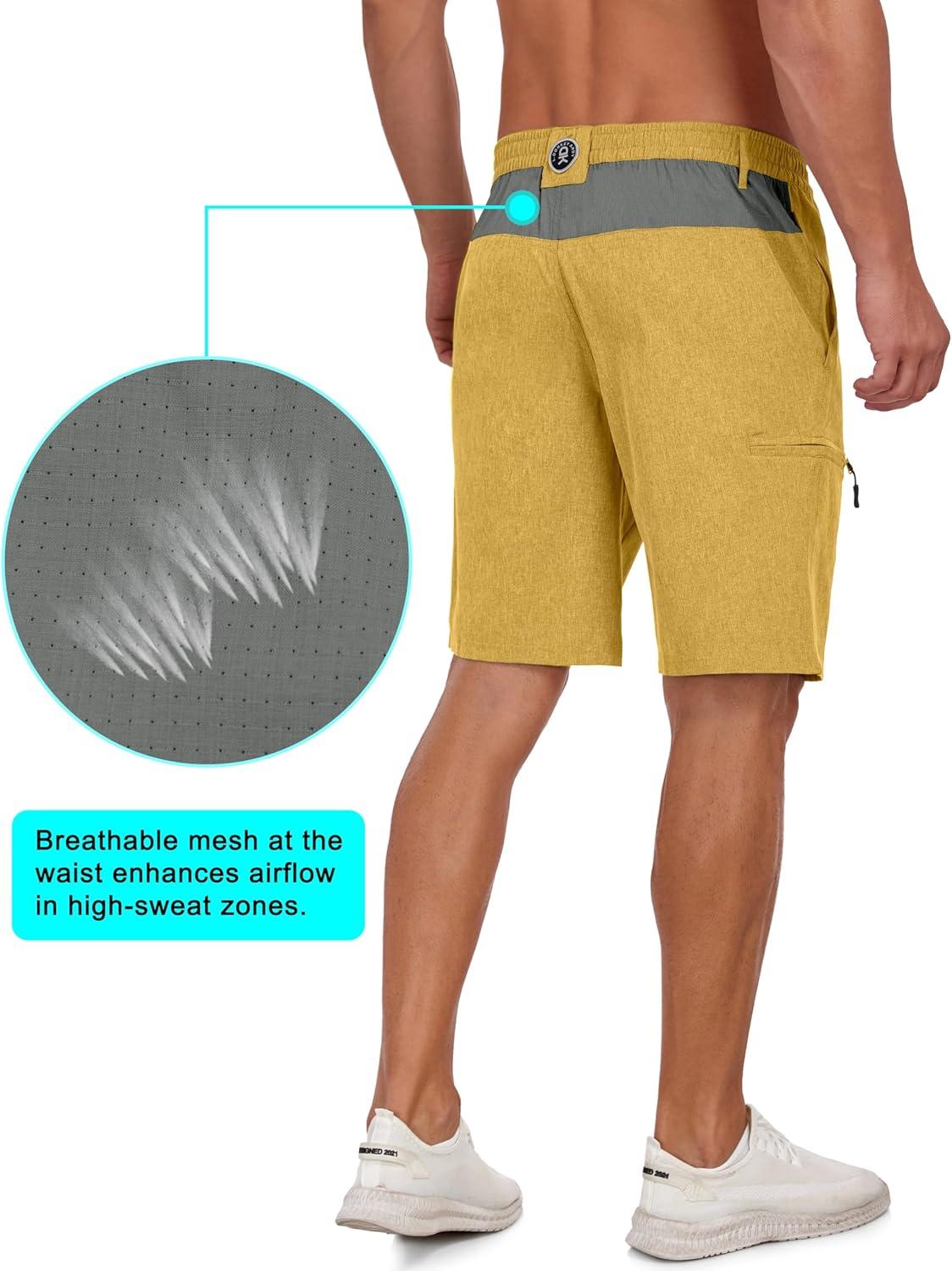 imageLittle Donkey Andy Mens Golf Shorts Quick Dry Lightweight Breathable Casual Short with Elastic Waist 3 Pockets for HikingYellow Heather