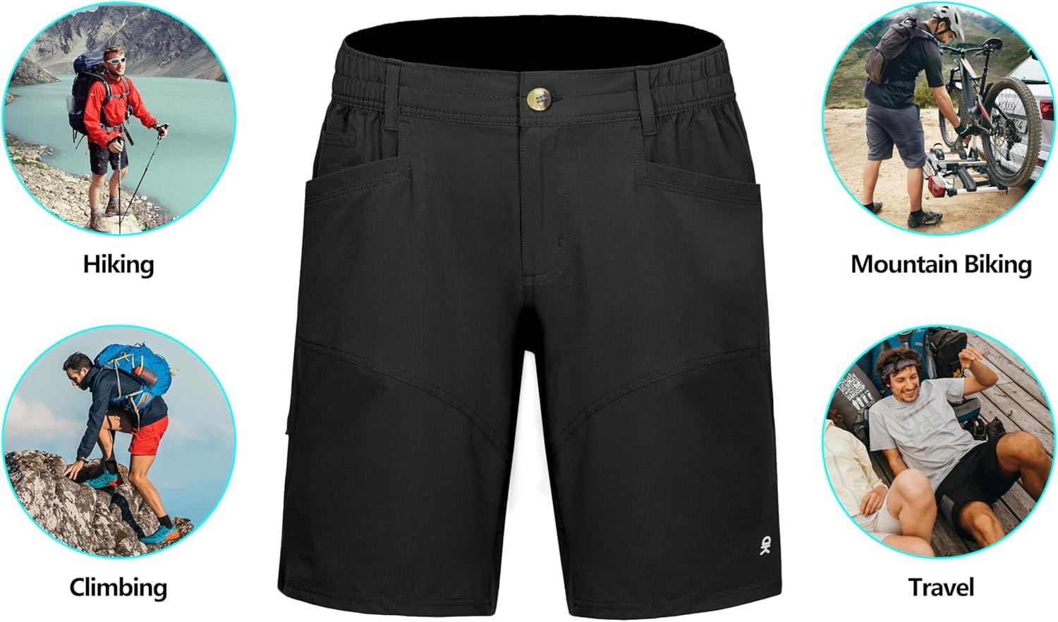 imageLittle Donkey Andy Mens Hiking Cargo Shorts Quick Dry Waterproof Lightweight Golf Shorts Stretch Casual Short with 9 PocketsBlack