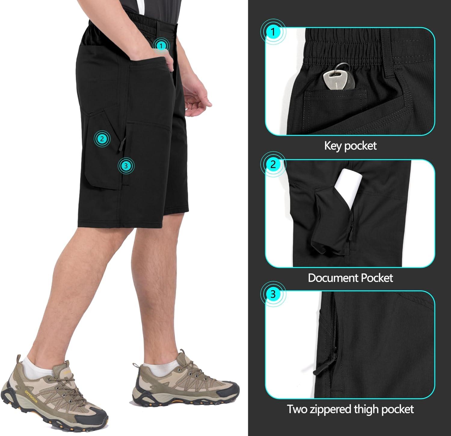 imageLittle Donkey Andy Mens Hiking Cargo Shorts Quick Dry Waterproof Lightweight Golf Shorts Stretch Casual Short with 9 PocketsBlack