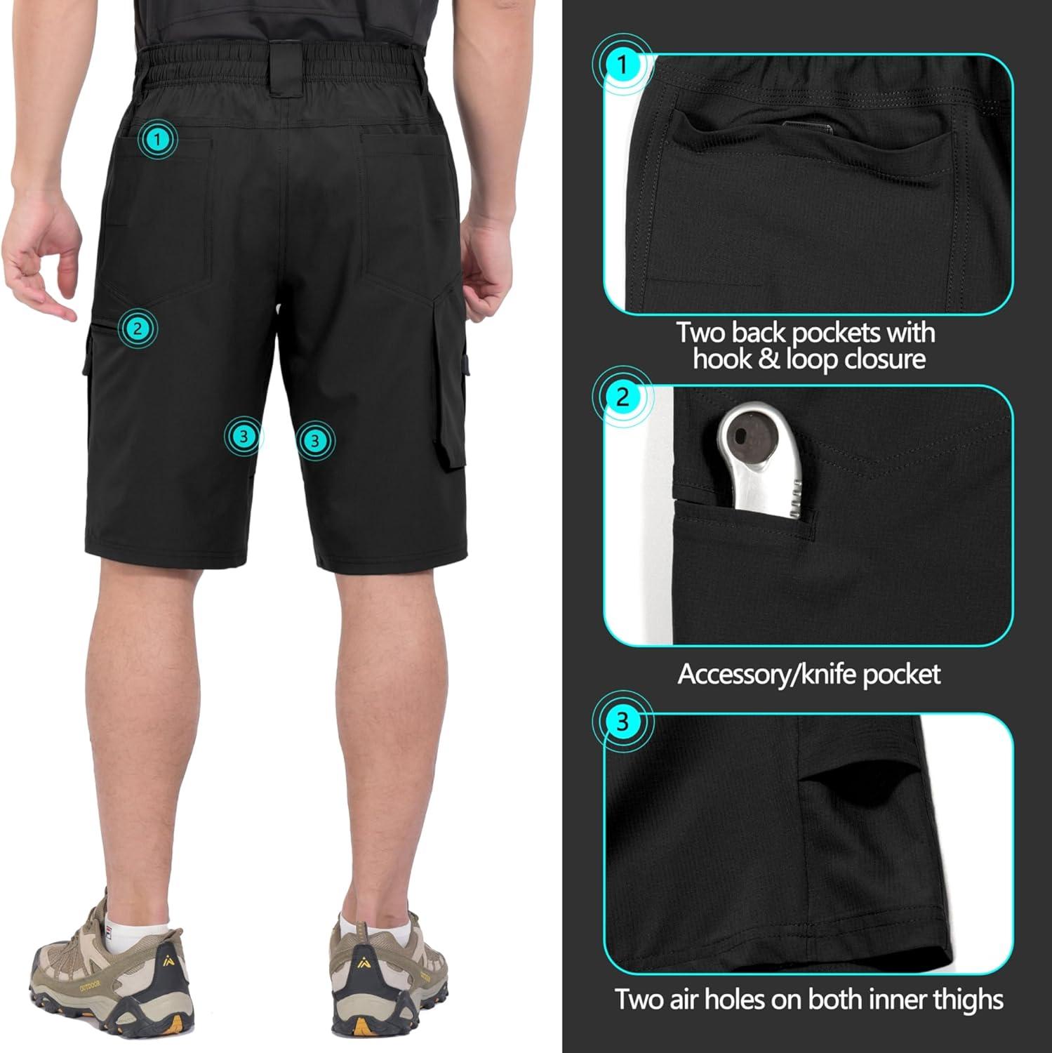 imageLittle Donkey Andy Mens Hiking Cargo Shorts Quick Dry Waterproof Lightweight Golf Shorts Stretch Casual Short with 9 PocketsBlack