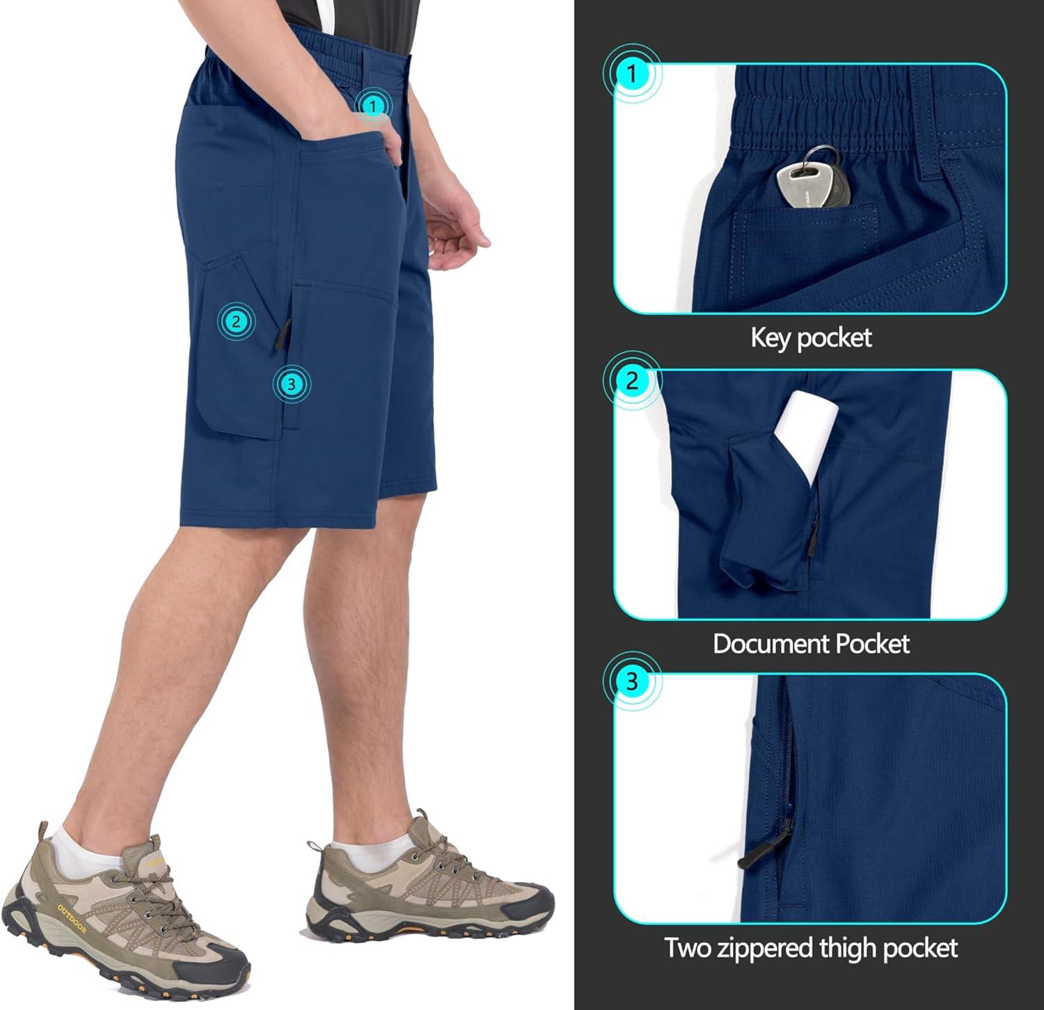 imageLittle Donkey Andy Mens Hiking Cargo Shorts Quick Dry Waterproof Lightweight Golf Shorts Stretch Casual Short with 9 PocketsBlue