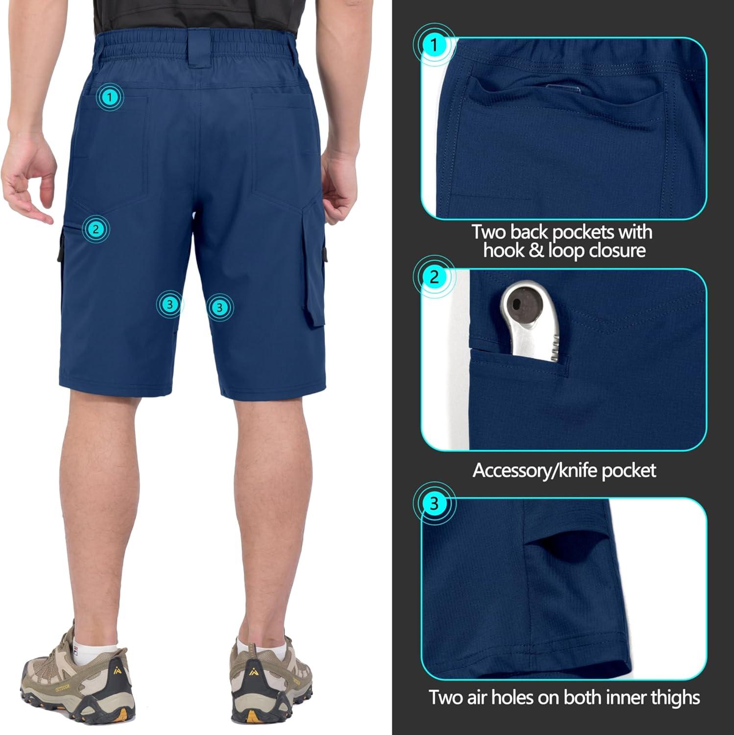 imageLittle Donkey Andy Mens Hiking Cargo Shorts Quick Dry Waterproof Lightweight Golf Shorts Stretch Casual Short with 9 PocketsBlue