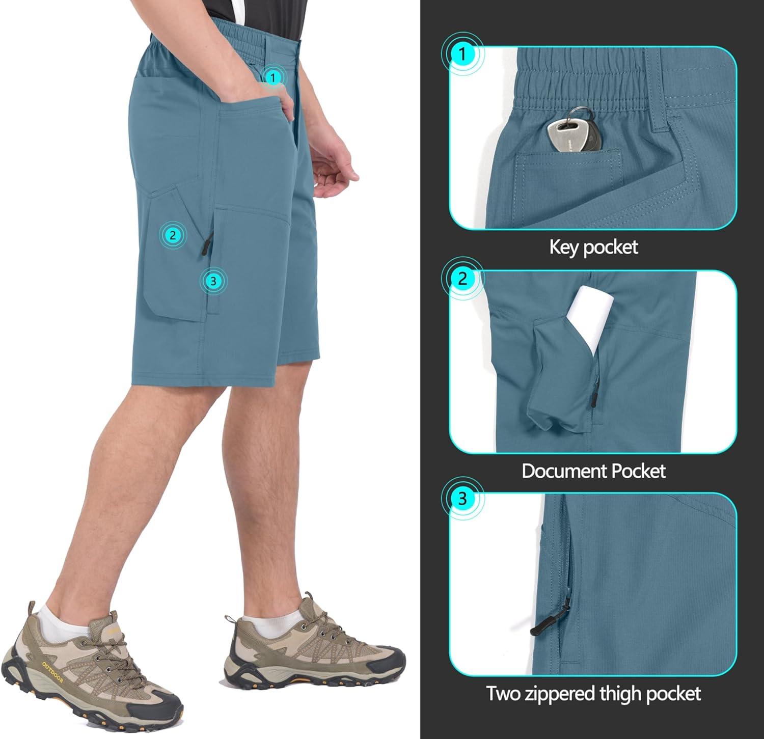 imageLittle Donkey Andy Mens Hiking Cargo Shorts Quick Dry Waterproof Lightweight Golf Shorts Stretch Casual Short with 9 PocketsBluestone