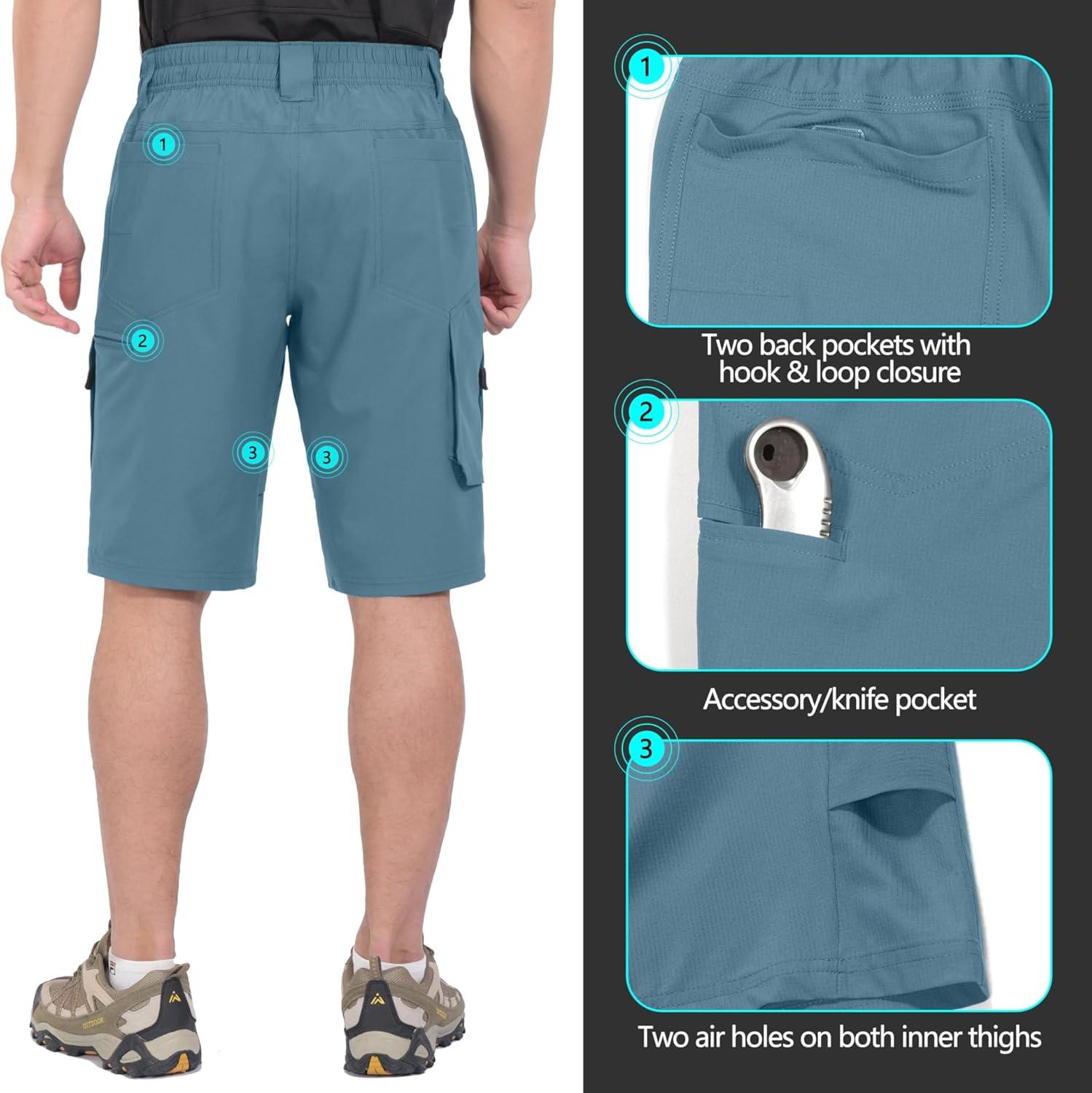 imageLittle Donkey Andy Mens Hiking Cargo Shorts Quick Dry Waterproof Lightweight Golf Shorts Stretch Casual Short with 9 PocketsBluestone
