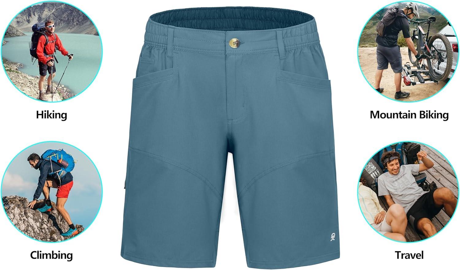 imageLittle Donkey Andy Mens Hiking Cargo Shorts Quick Dry Waterproof Lightweight Golf Shorts Stretch Casual Short with 9 PocketsBluestone